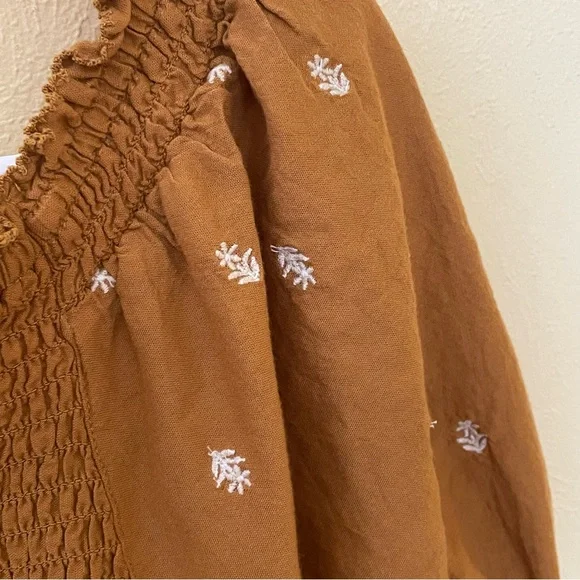 Old Navy Brown Smocked Puff Sleeve Top Sz-M - Picture 6 of 10